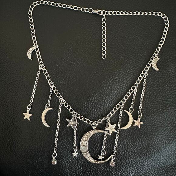 Moon & Stars Celestial Boho Silver Tone necklace - Picture 4 of 4